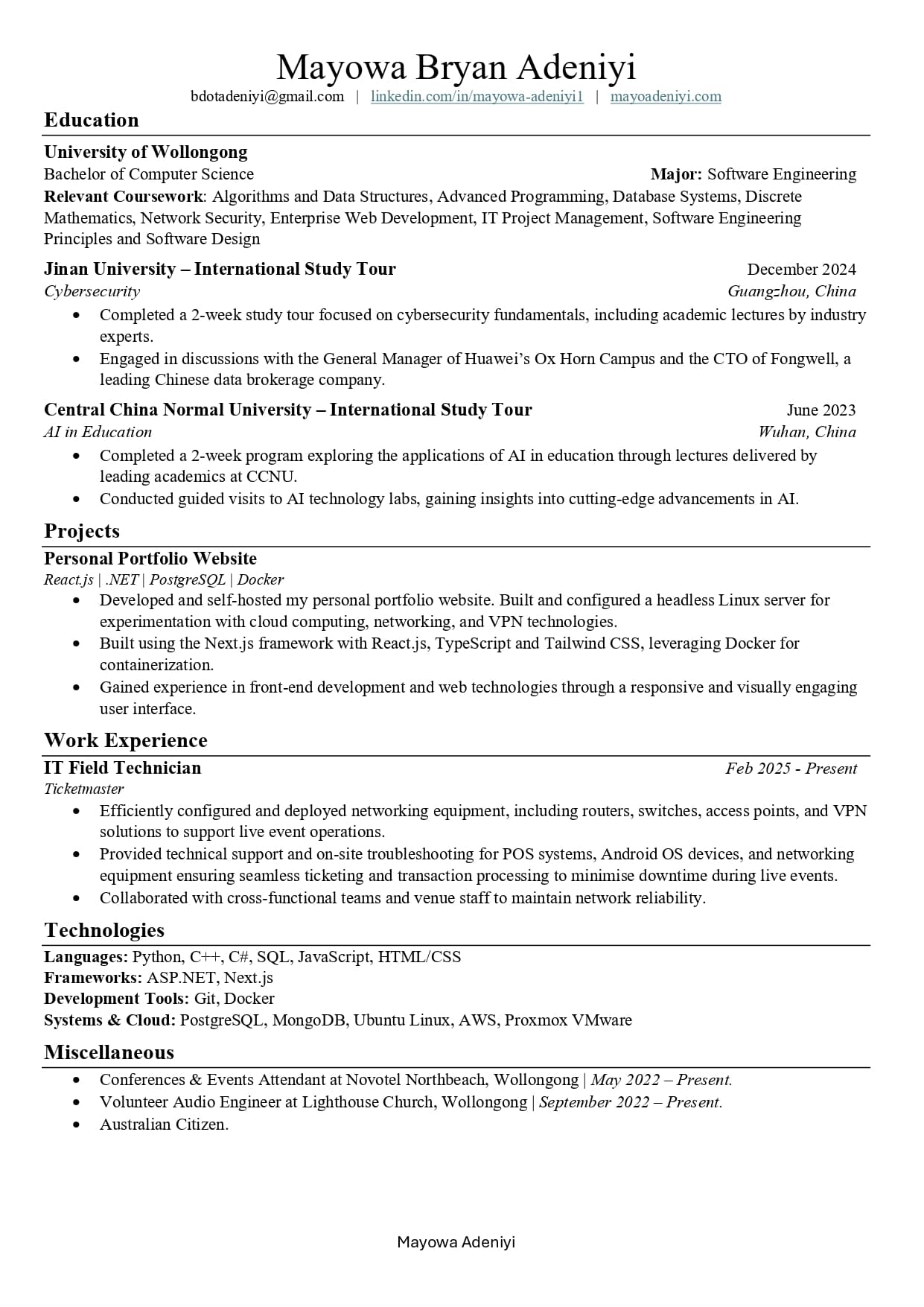 Mayowa Adeniyi Resume